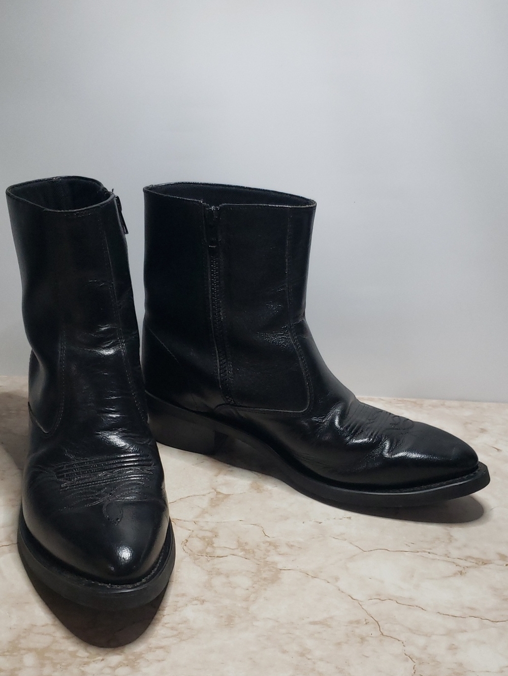Old West Men's Black Leather Zip Ankle Boots Size 10.5